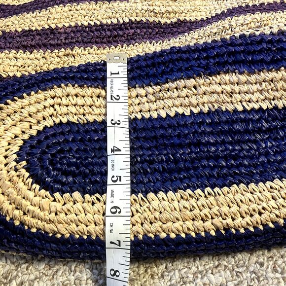 J. McLaughlin Straw Tote Bag Bamboo Handles Striped Beach Bag Lined Sea Grass - Picture 10 of 10